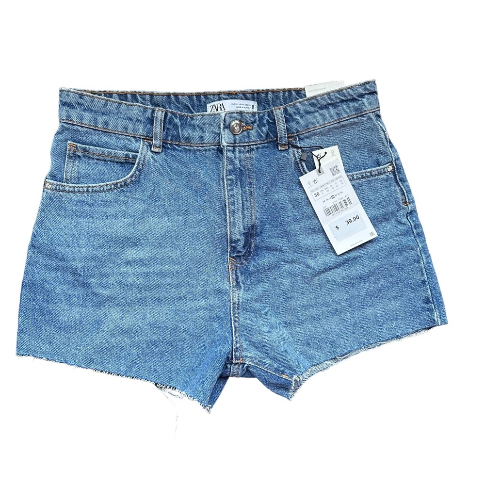 Zara Blue Denim Jean Cutoff High Rise Shorts, Rhinestone Details, New with Tags